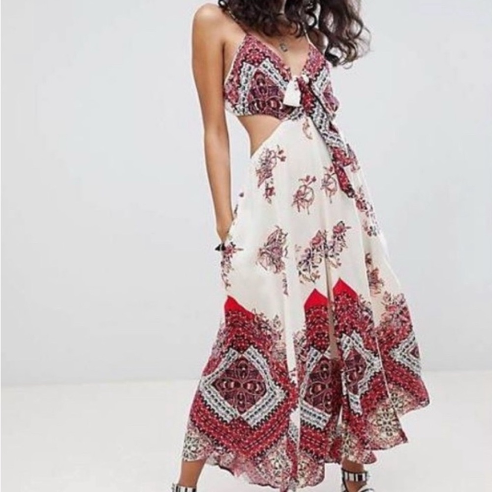 Free People Bohemian Red and Cream Maxi Dress